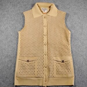 Livingston Bros Vintage 70s Sweater Vest Womens M Beige Leather Pocket Knit